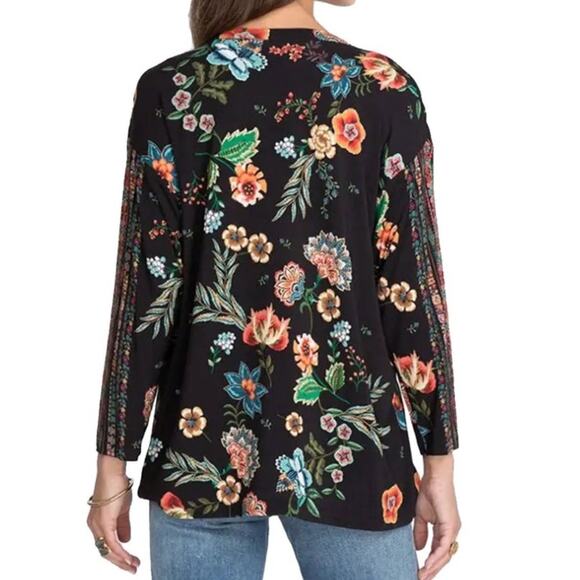 Johnny Was Ardell Long Sleeve Henley Top Dark Floral Print M - Picture 3 of 8